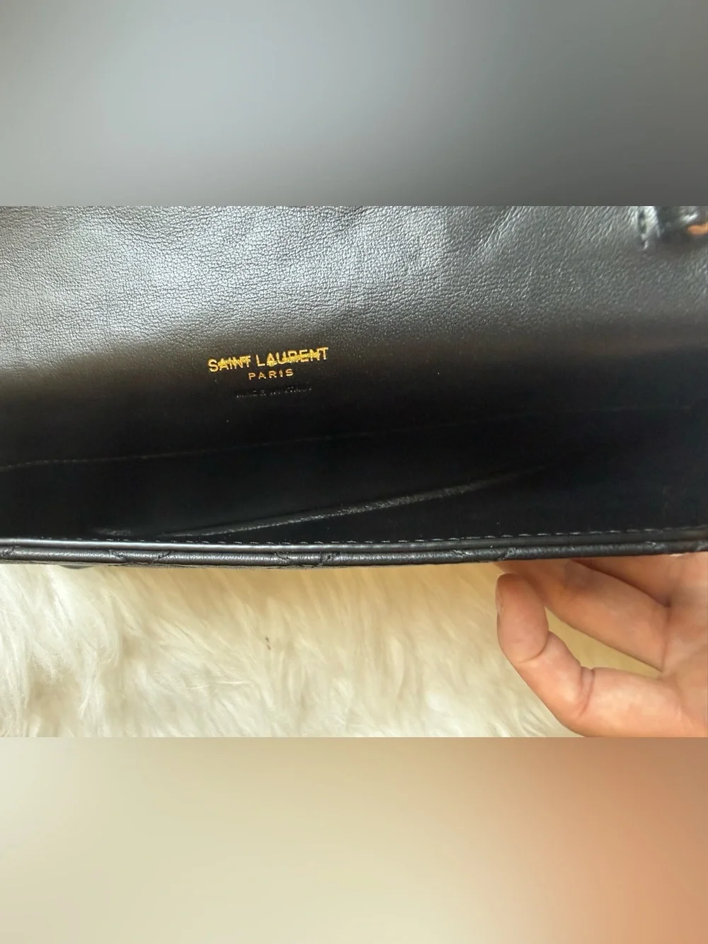 Yves Saint Laurent Black Quilted Leather Chain Wallet